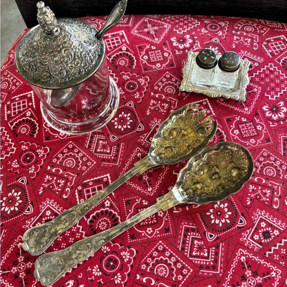 Silver Plated Collection Sugar Bowl w/Spoon Serving Spoins Salt/Pepper Shakers